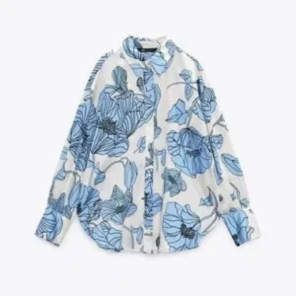 Zara Blue Floral Women's Top - Picture 3 of 4